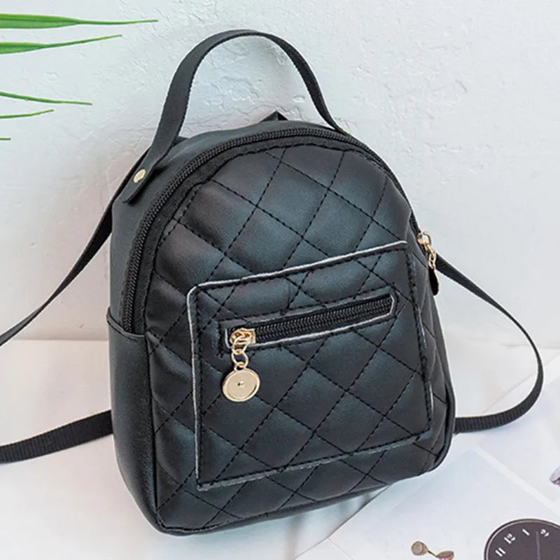 Hard square Korean-style embroidered backpack for girls in black, pink, or white.