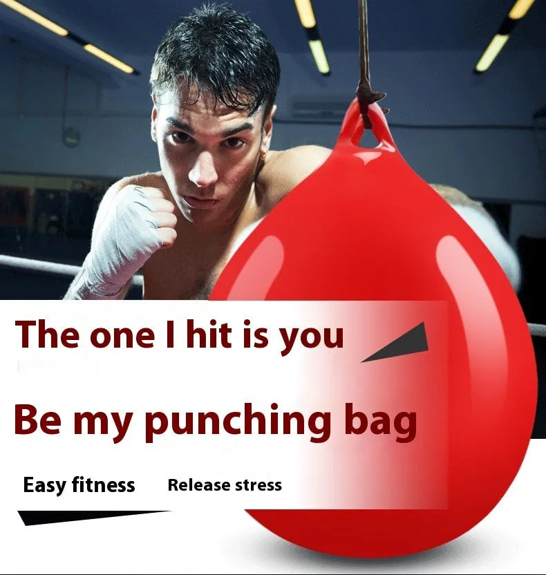 Red water-filled PVC boxing reaction ball with hook rope sling for combat sports training