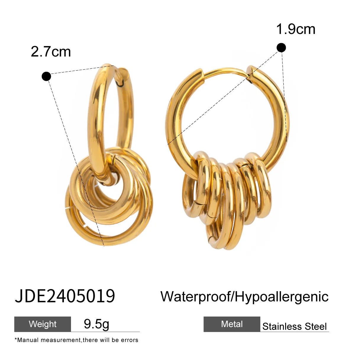 A pair of ins style stainless steel earrings with an electroplated silver-coloured finish.