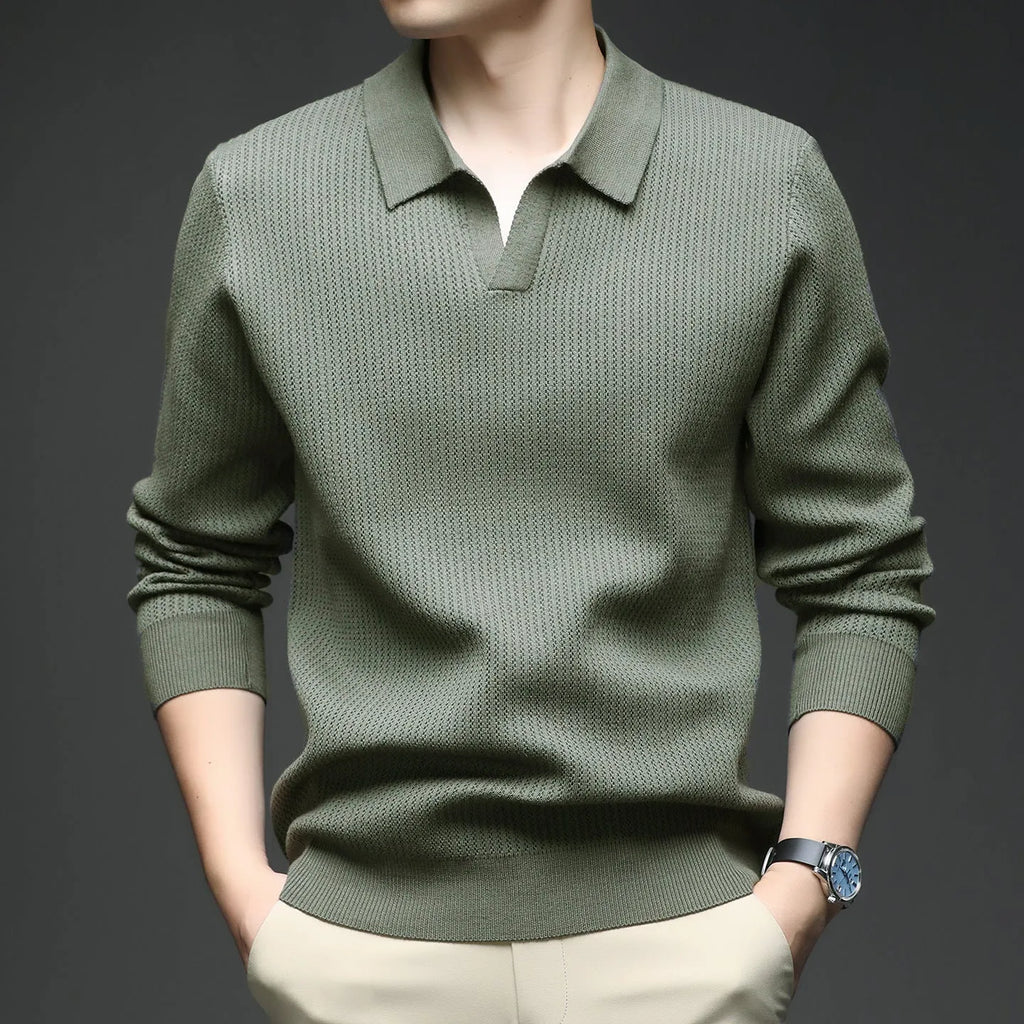 Men's loose fit casual pullover sweater in autumn colours on hanger