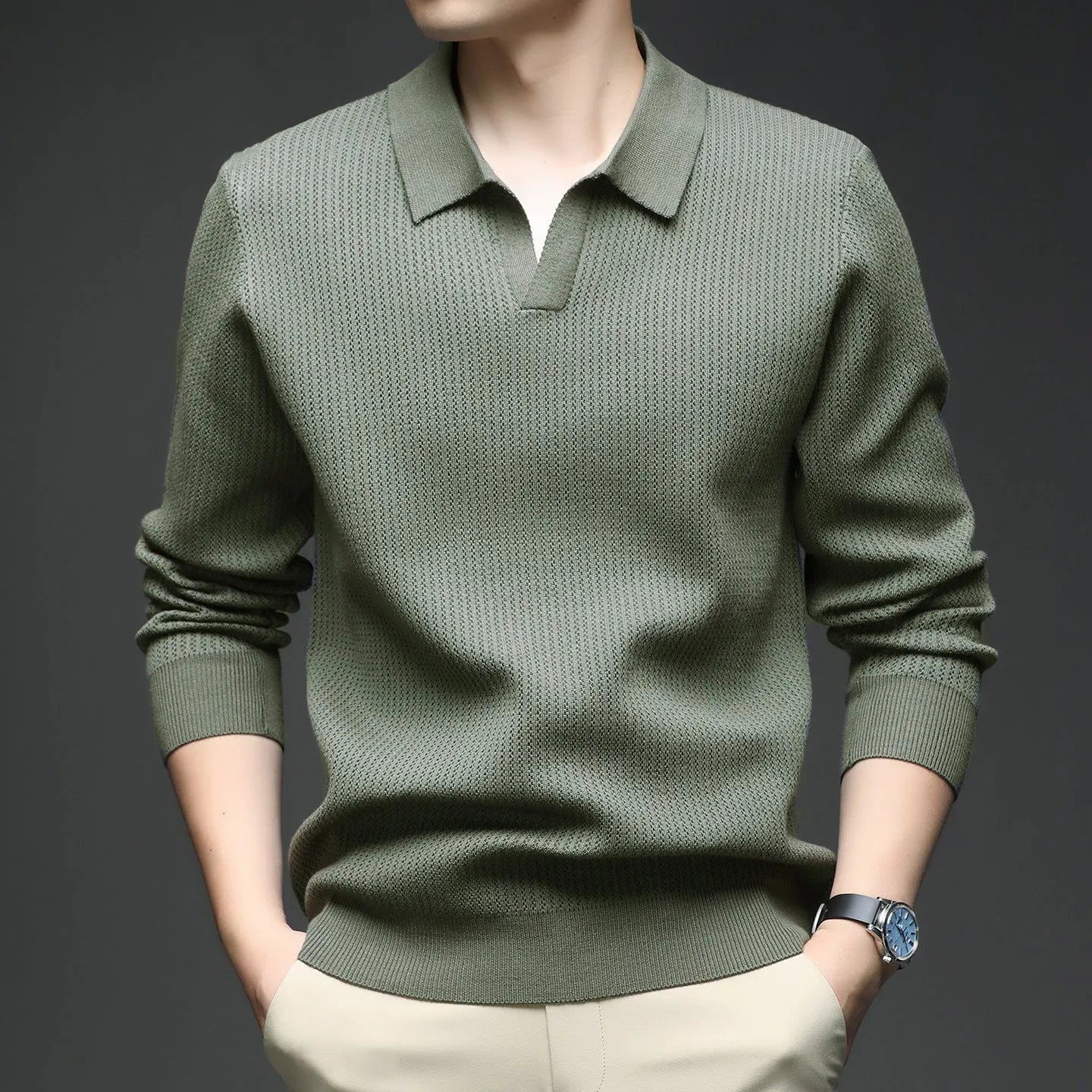 Men's loose fit casual pullover sweater in autumn colours on hanger
