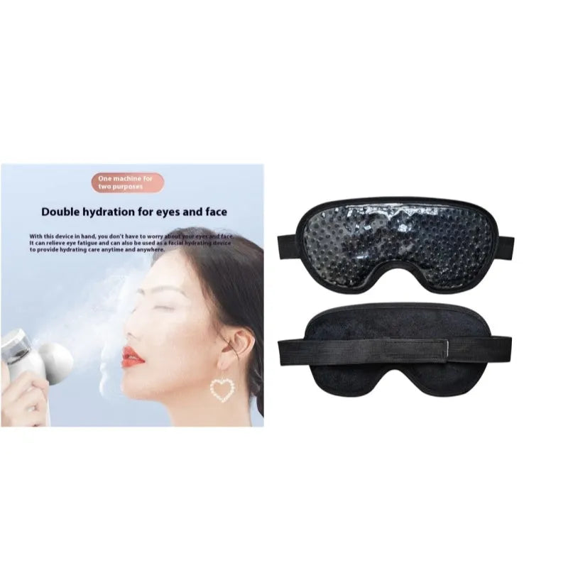 White portable eye massager with cold and hot compress functions and included fabric eye mask