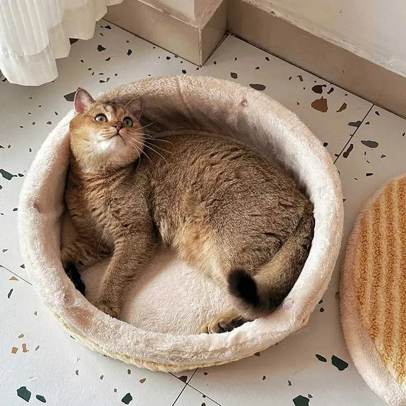 Causeway braised sandwich cat nest, 45cm diameter, 24cm height, pink and yellow, washable, for cats up to 7.5kg