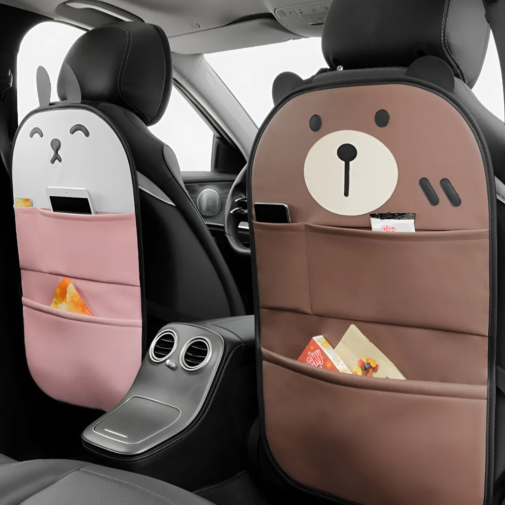 Car seat back protector leather kick pad with Cute Bear design, long style