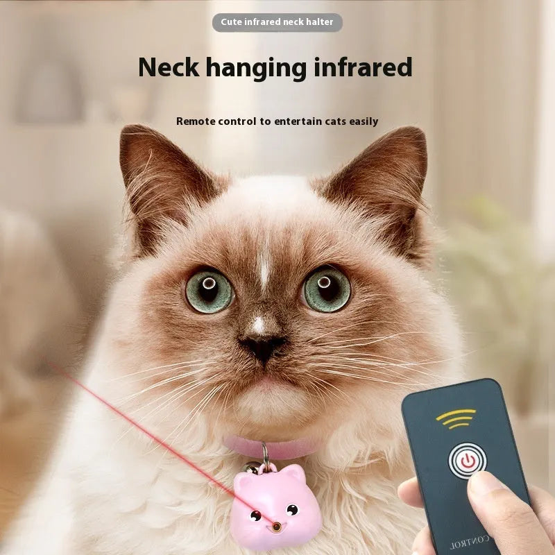 Rechargeable remote control cat collar with infrared halter toy in pink and blue options