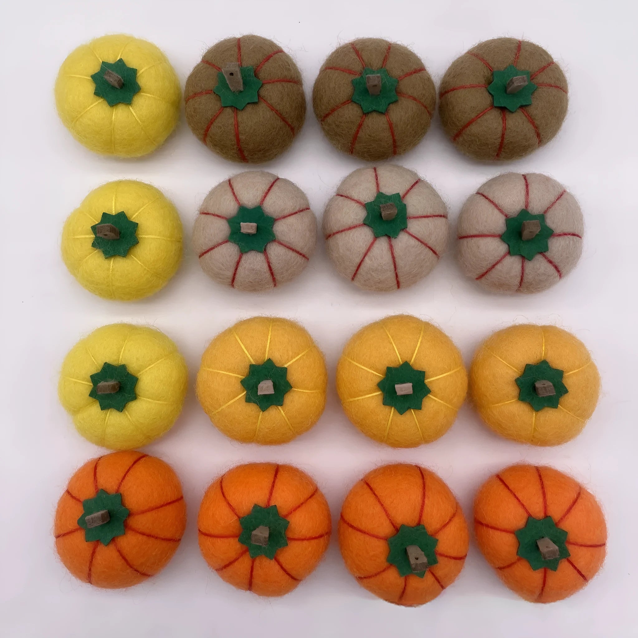Wool felt pumpkin ornaments for doll decoration in six colours, 5cm diameter