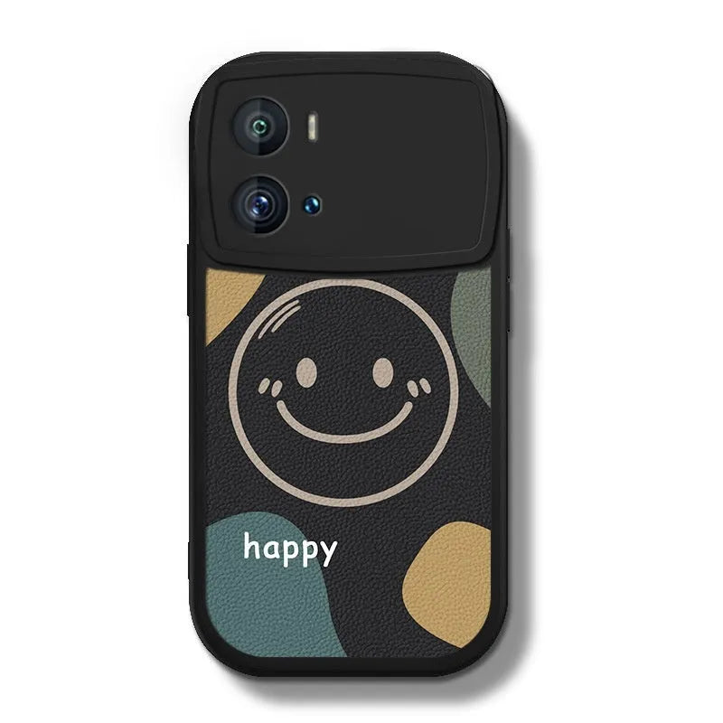 Simple silicone back cover case for VIVO iQOO phones with animal and smile face painting design, black or white options