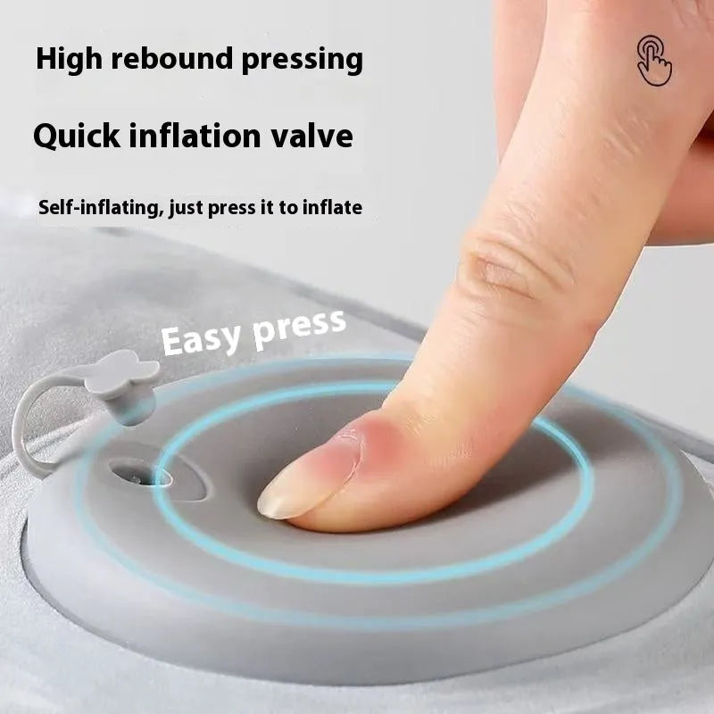 Press inflatable folding seat cushion with flocking material, shown inflated and deflated.