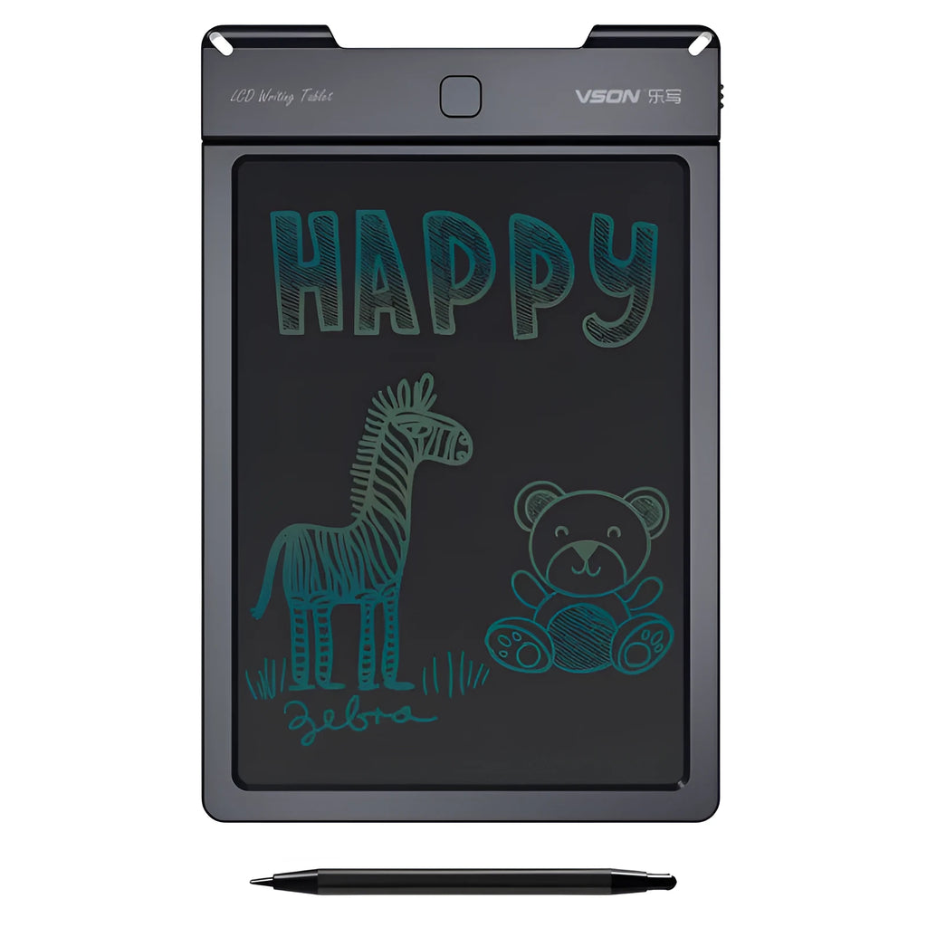 Black electronic LCD tablet with full perspective screen on flat surface