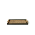 Pine wood rectangular tea tray with integrated compartment for storage