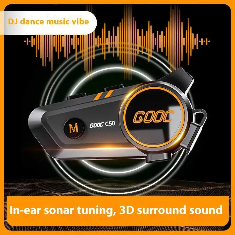 C50 wireless intercom earphone with ABS silicone construction, 1100mA battery, and TYPE-C charging for full and half helmets
