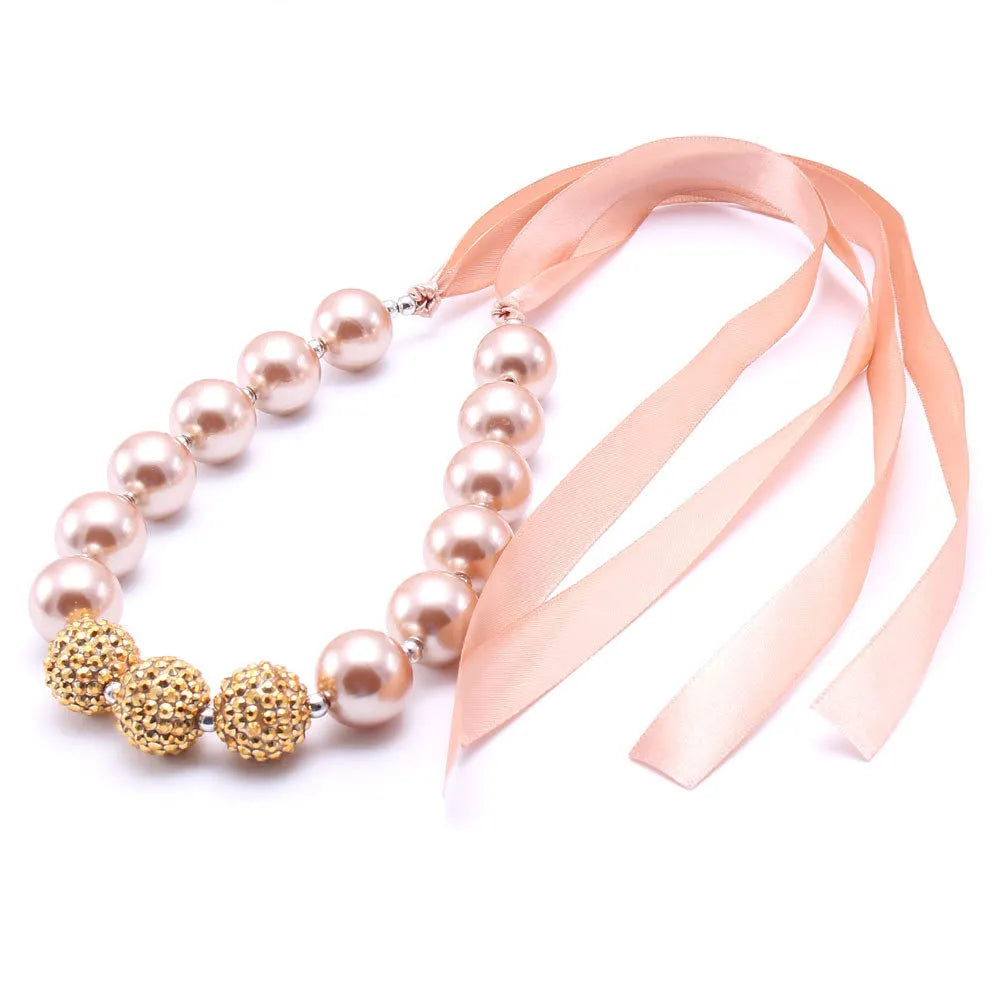 Pink children's necklace with 36cm round bead chain, 20mm beads and 10cm extension chain