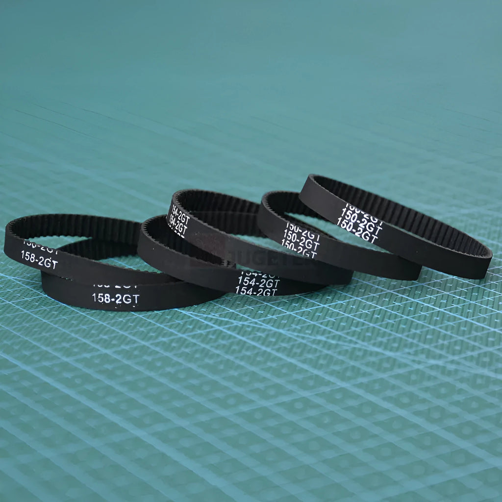 Black rubber closed loop printer timing belt, 158mm circumference and 6mm bandwidth