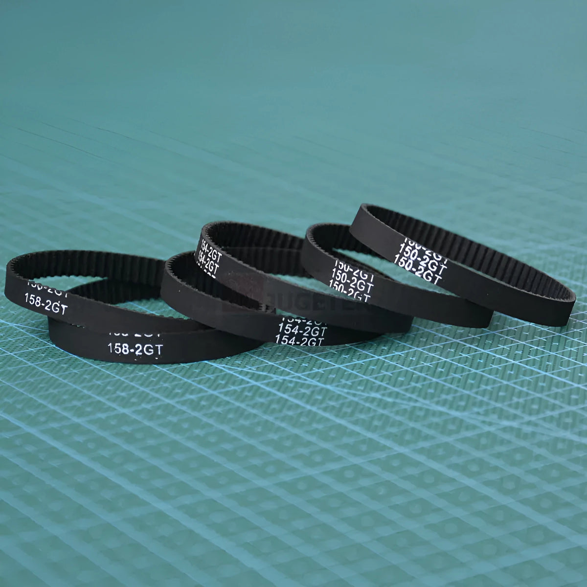 Black rubber closed loop printer timing belt, 158mm circumference and 6mm bandwidth