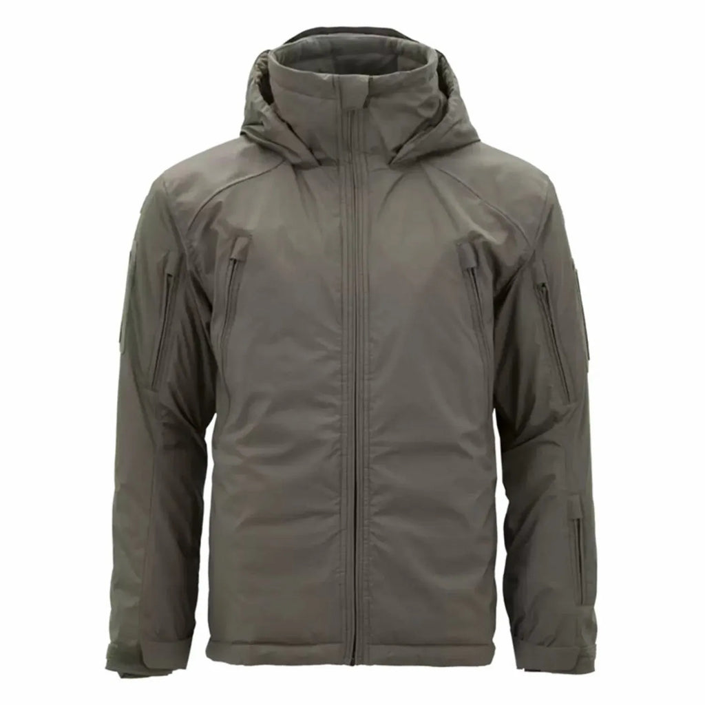 Men's thick cotton jacket in camouflage and neutral colours showing medium and long length options.