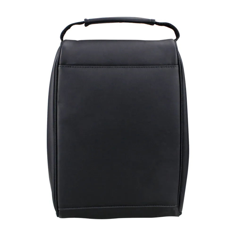 Black PU golf shoe bag with zippered closure for men's dust-proof storage and travel