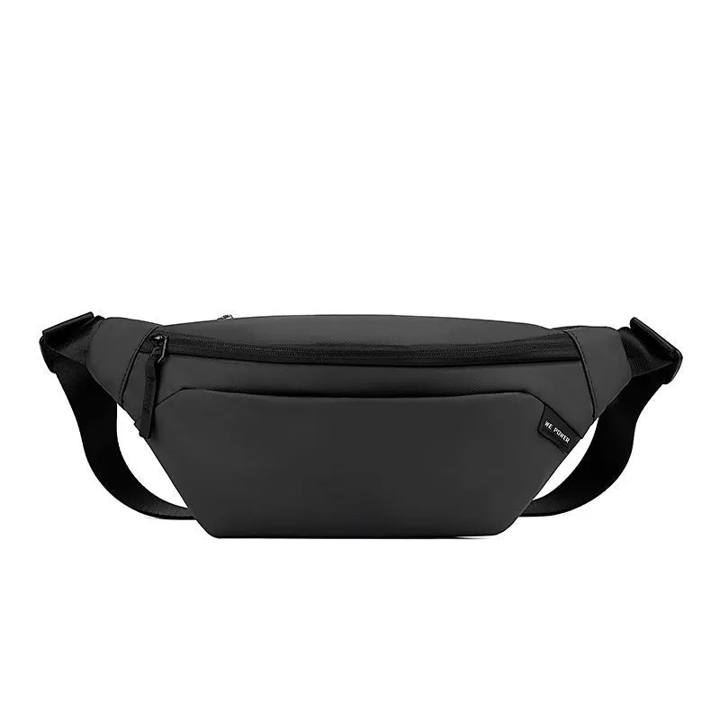 Men's outdoor casual sports crossbody shoulder bag in black nylon, waterproof, with sewing line detail