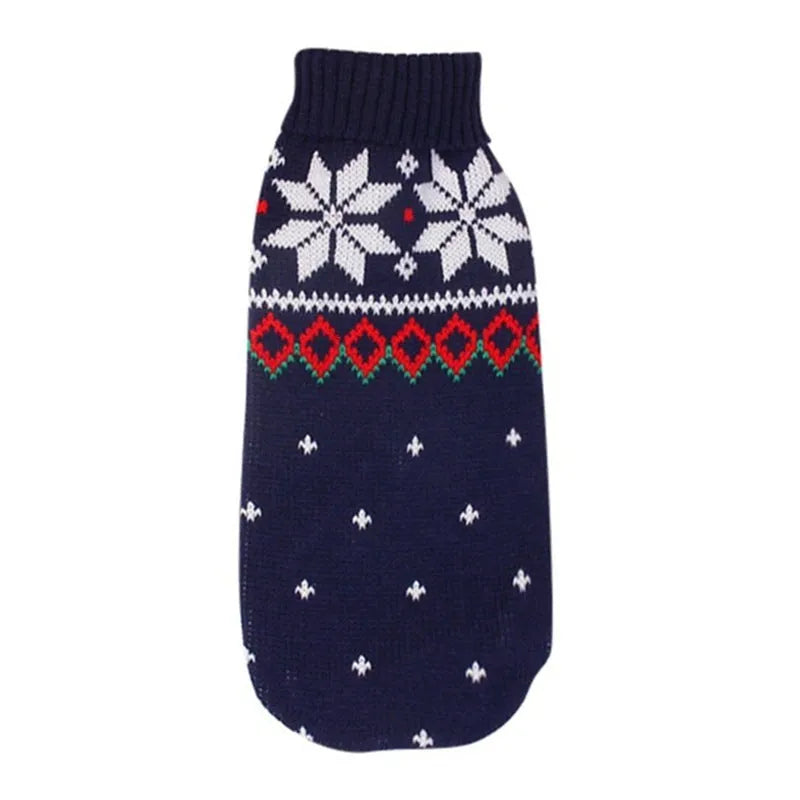 Christmas turtleneck knitting sweater for dogs in red reindeer pattern on a small dog, acrylic fabric, multiple sizes available