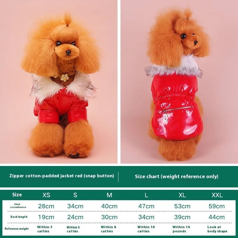 British-style blue cotton dog jacket for autumn and winter warmth on a pet