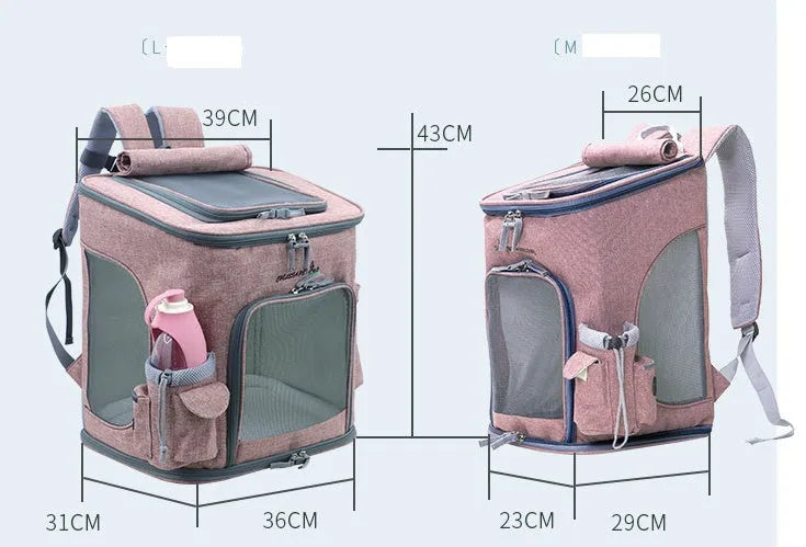 Transparent portable cat backpack pet bag in Oxford cloth with mesh windows and padded straps for small pets under 20 kg