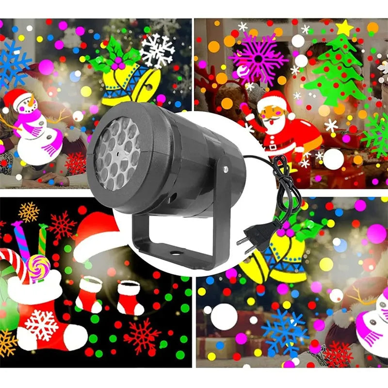 Christmas LED snowflake projector light showing rotating festive patterns for outdoor and indoor holiday decoration