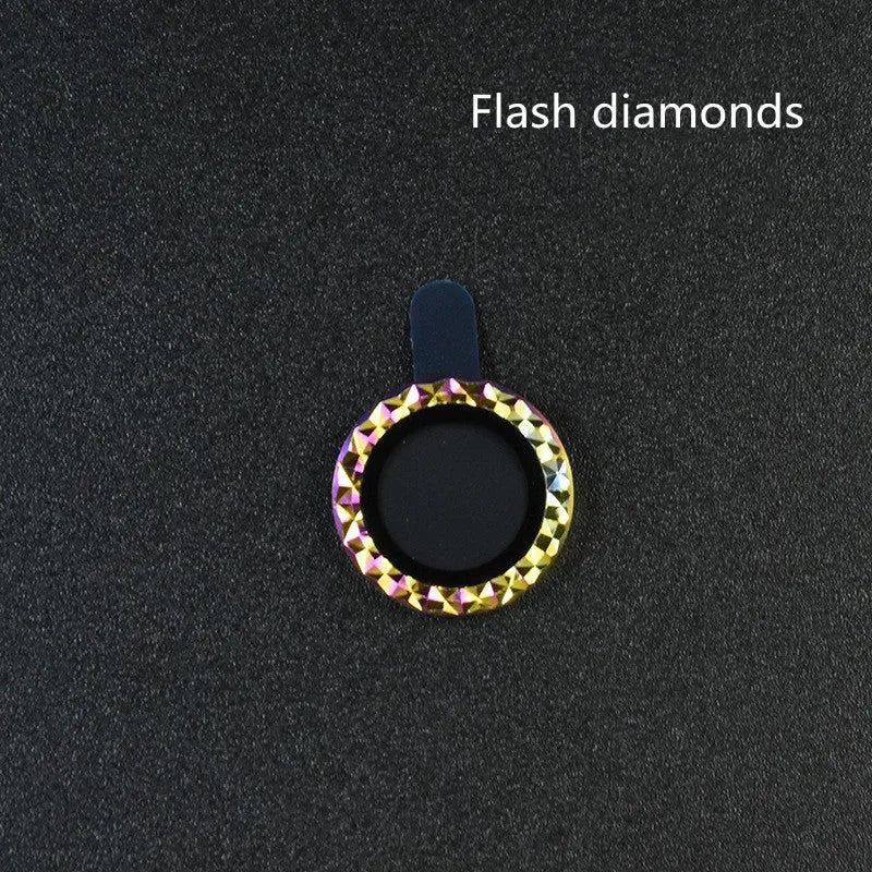 Close-up of a diamond lens protective film with aluminium ring for iPhone 12 Pro Max in silver.