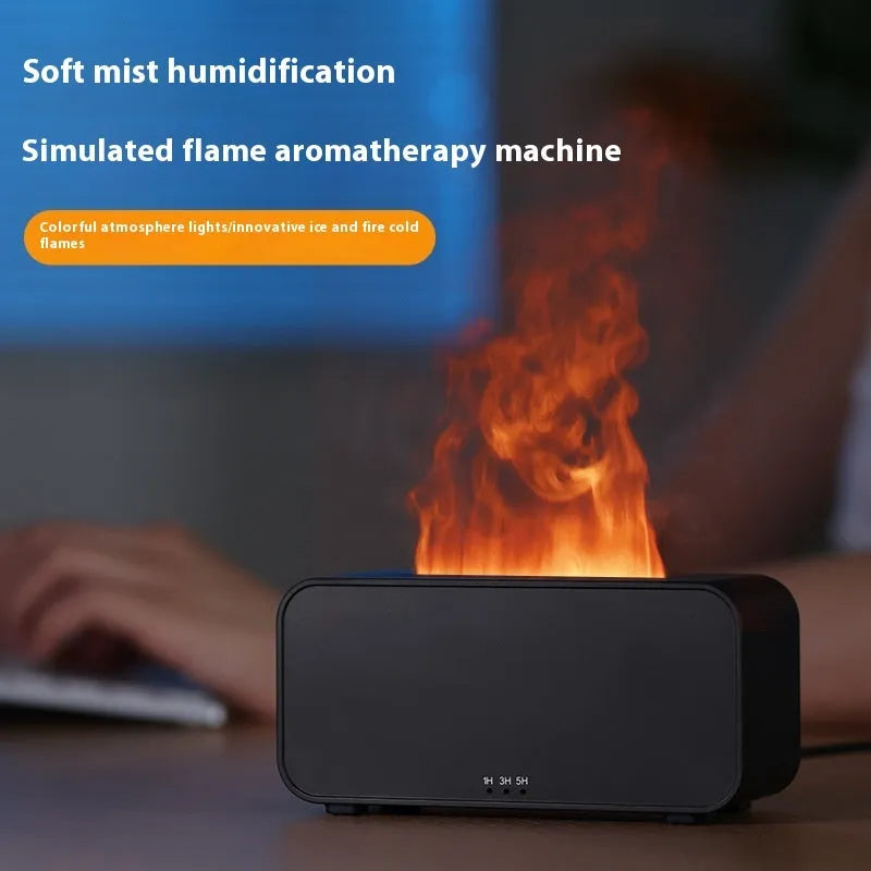 White and black USB aromatherapy diffuser with simulated flame and jellyfish smoke ring effects