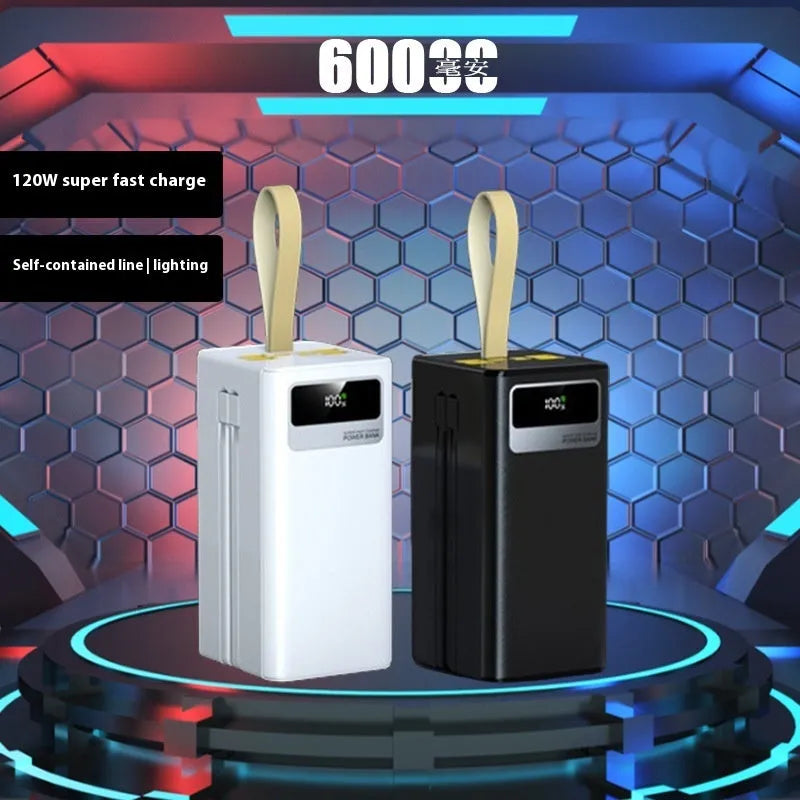 Large capacity portable power bank with super fast charging, plastic shell, 100000 MA, industrial style, Samurai Black