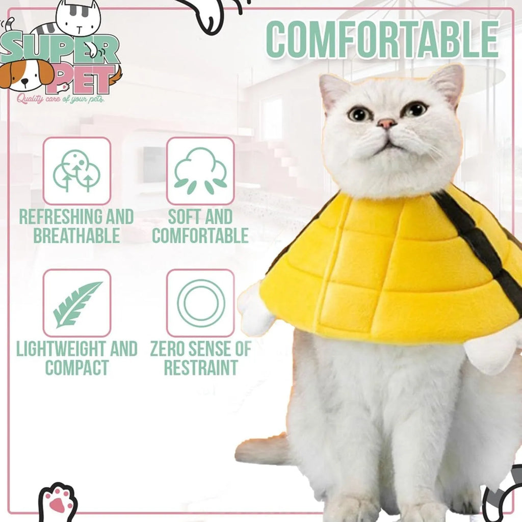 Soft bee-shaped cat cone collar with adjustable Velcro strap