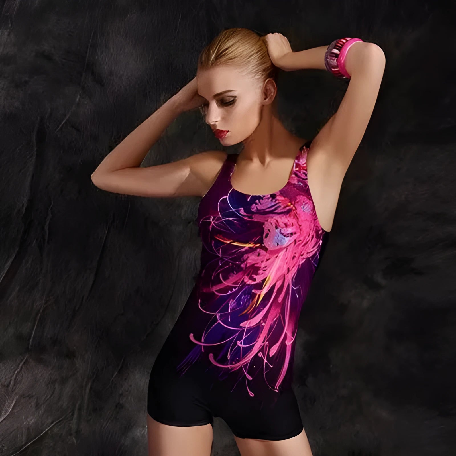 A sleeveless one-piece swimsuit for women in a conservative cut, made from quick-drying polyester fabric.