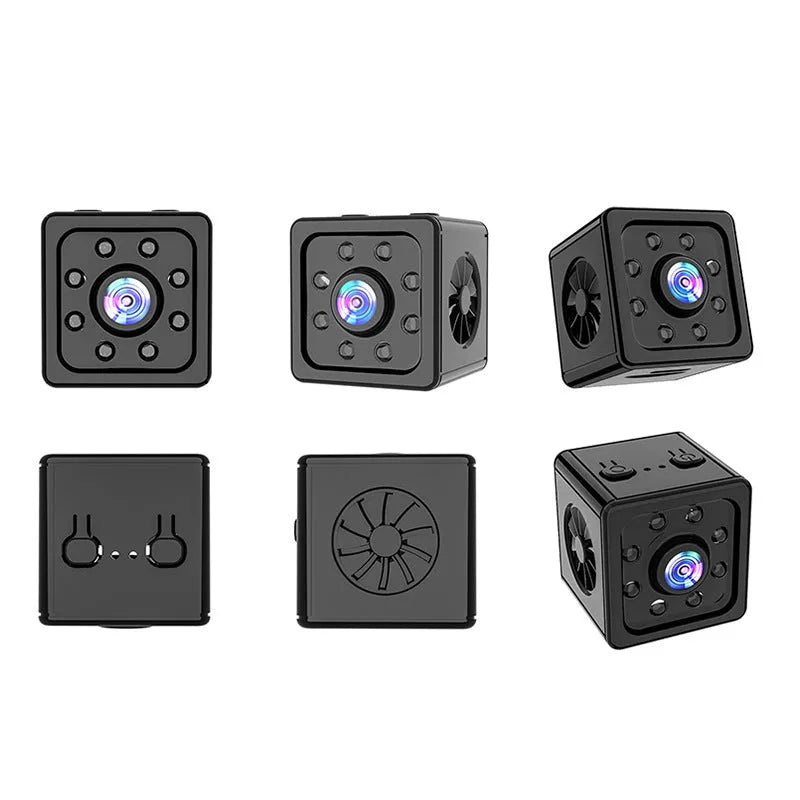 Black cubic K13 remote network sports camera with mounting bracket on a white background.