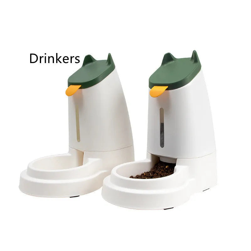 Automatic plastic large capacity pet feeder with water dispenser in grey black for home pet care