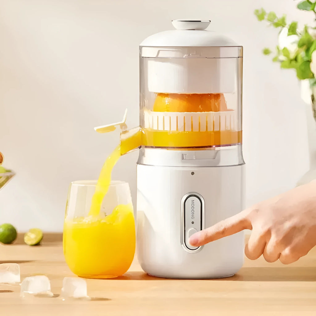Green and white wireless portable electric juicer with USB charging port and removable parts