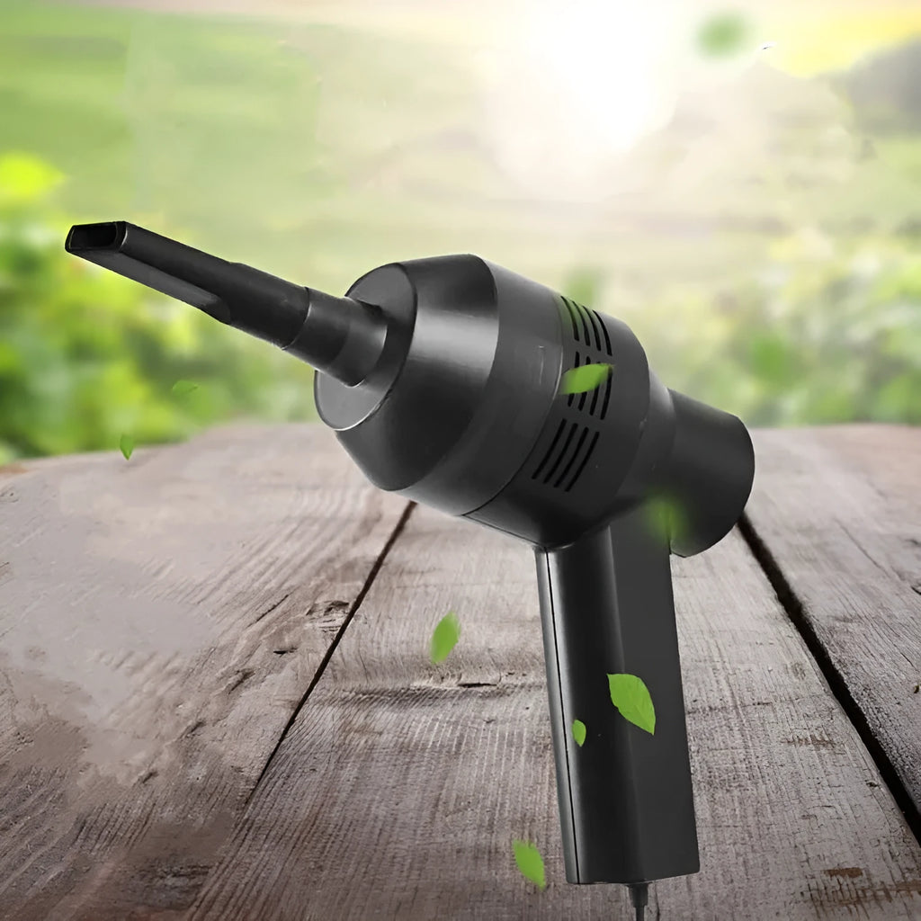 Black desktop mini vacuum cleaner with USB cable for computer keyboard and electronic dust removal