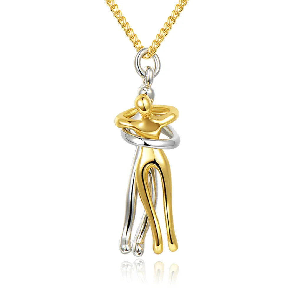 Love Hug necklace brass clavicle chain with 3cm cartoon character pendant and 40+5cm length
