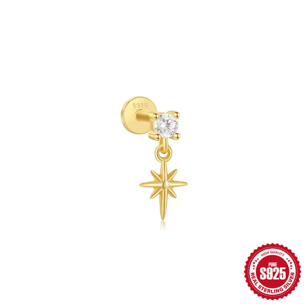 S925 sterling silver ear stud with XINGX inlaid tassel design in a gold colour.