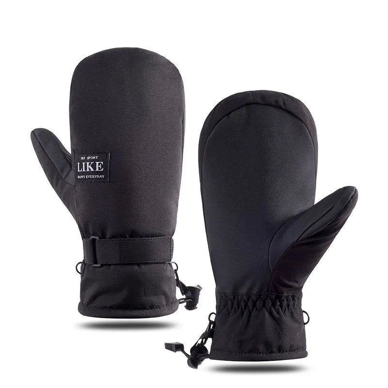 Black cycling mittens with touch screen compatible fingertips for winter riding