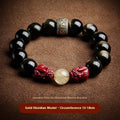 Hand-carved golden ox charm bracelet with beads in silver gift box