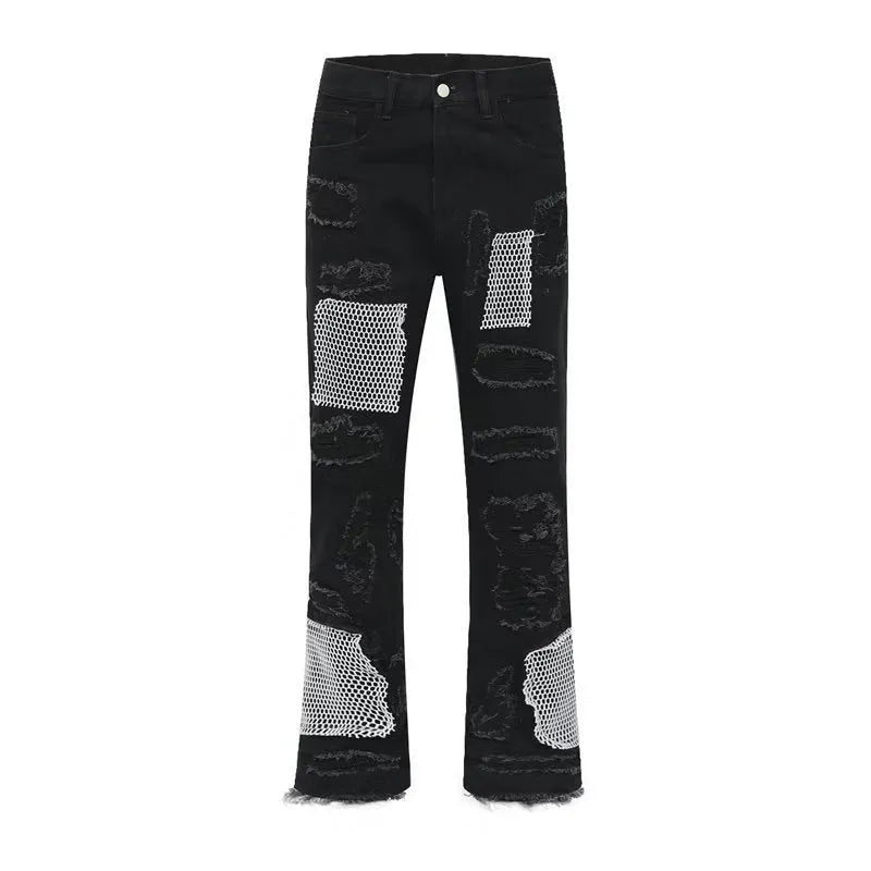 Men's straight fit cotton mop trousers in black, mid waist with zip placket, size XL to 3XL