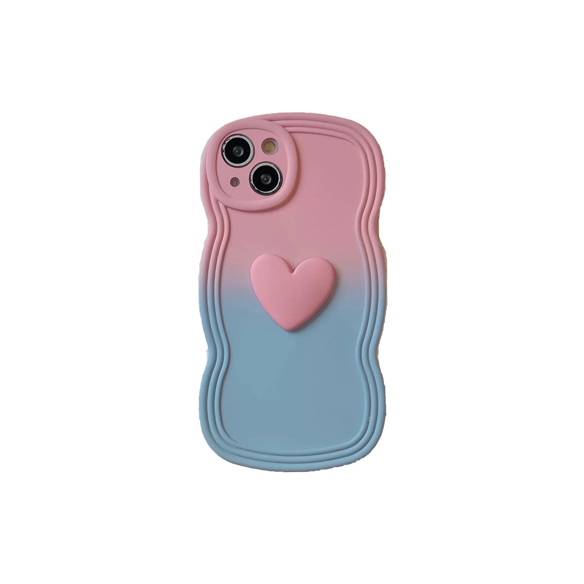 Liquid silicone love heart wavy edge phone case in red gradient black for iPhone 14 Pro Max
