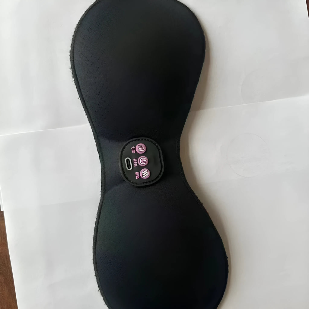 Black electric massage bra inner cushion with three-key control panel and chest stickers