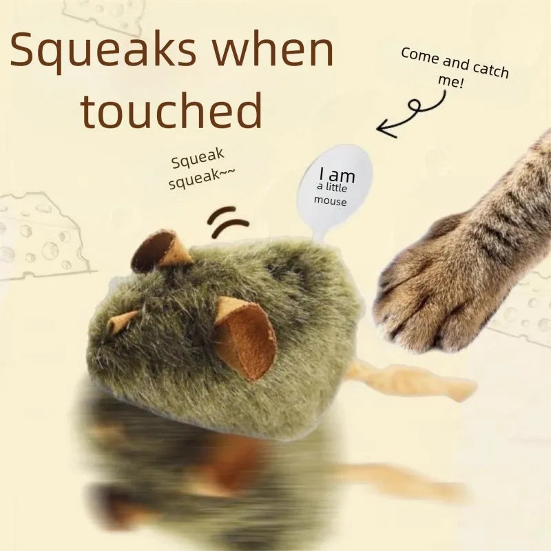 Funny plush mice cat toy with tail, soft flannel body, and lanyard for interactive play