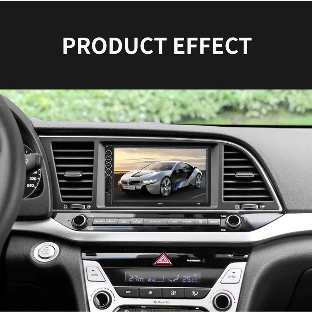 7 inch double DIN car MP5 player with TFT touchscreen, USB, SD, and Bluetooth connectivity