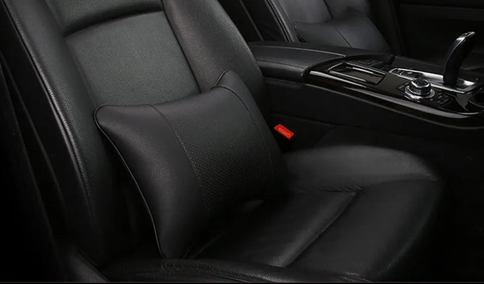 Car breathable headrest with leather surface and classic punched ventilation pattern in beige