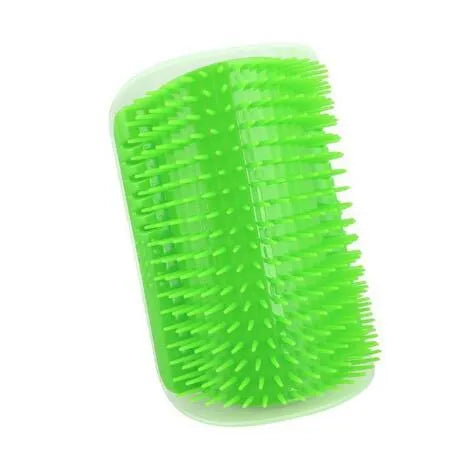 Cat self-grooming brush with mint pad, blue colour, 9x13cm size, on light background