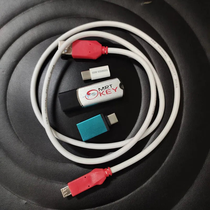 MRT Dongle 2 key with black plastic casing and EDL 9008 engineering flash cable for MTK phone repair