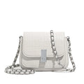 Women's soft PU crossbody shoulder bag in horizontal square shape, shown in black, white, and green colours.