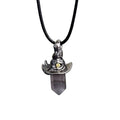 Retro natural amethyst hexagonal witch hat pendant necklace on cowhide rope, crystal centrepiece