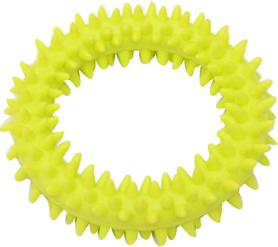 Blue TPR spiky circle ring dog chew toy for dental cleaning and bite-training.