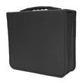 Black Oxford cloth CD DVD storage binder organiser with zip and hand strap.